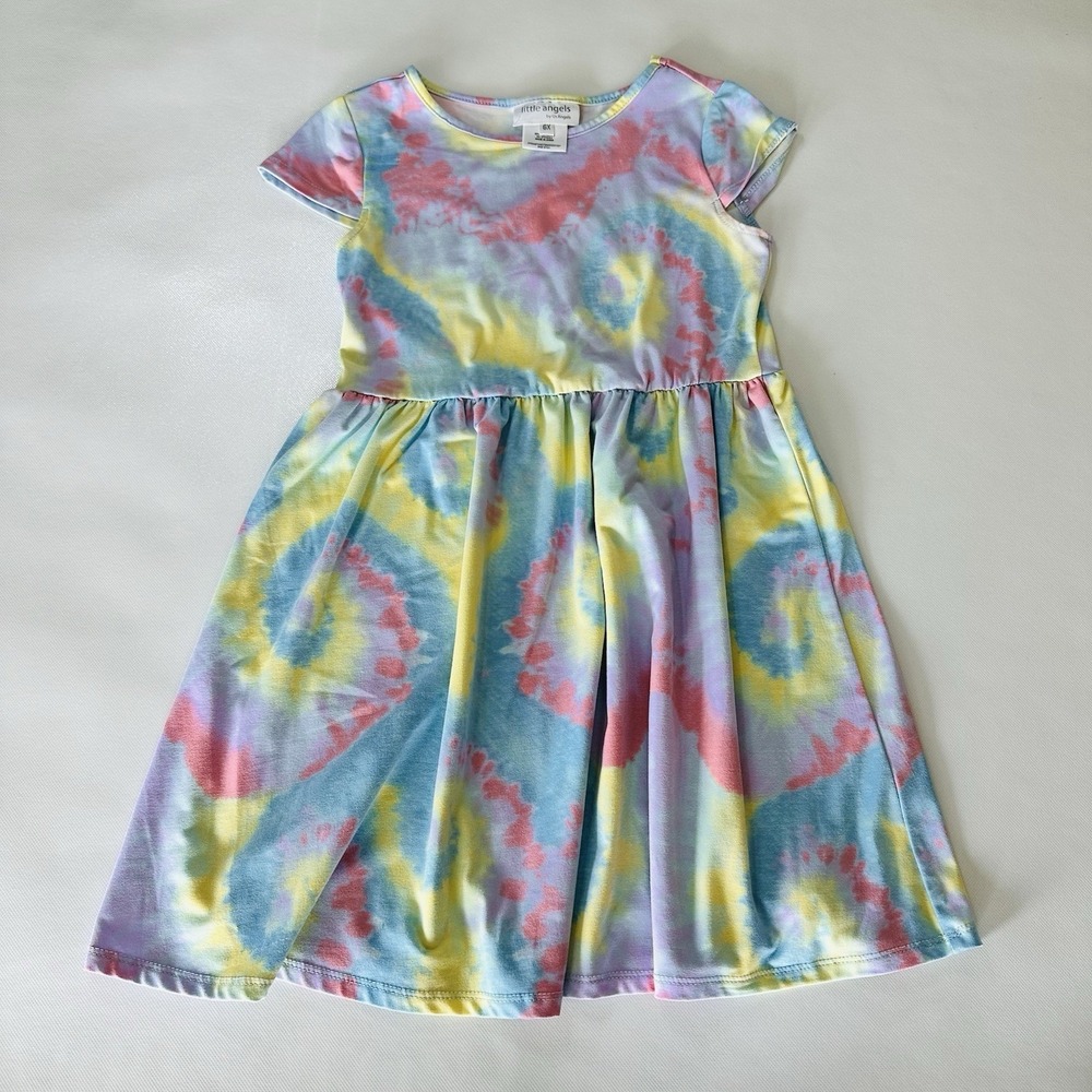 Little Angels Girls Tie Dye Dress Size 6X Shirt Sleeve